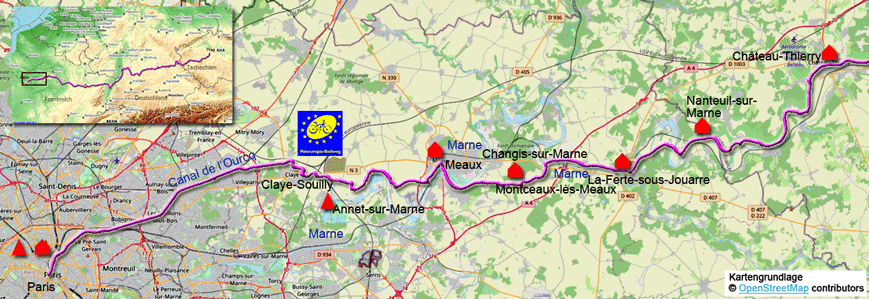 Karte zur Radtour von Paris nach Château-Thierry