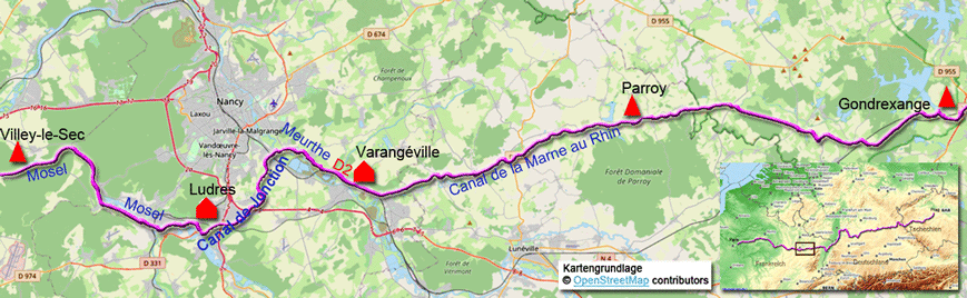 Karte zur Radtour von Villey-le-Sec nach Gondrexange