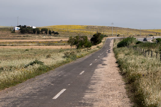 Eurovelo 1 auf der alten N268 zwischen Sagres und Vila do Bispo, rechts die neue Straße