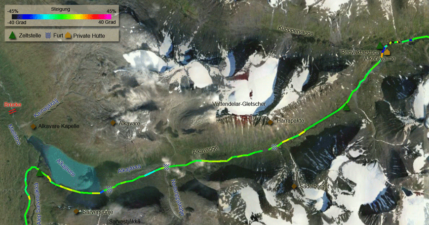 Karte zur Route vom Alkajaure nach Alkanjalme