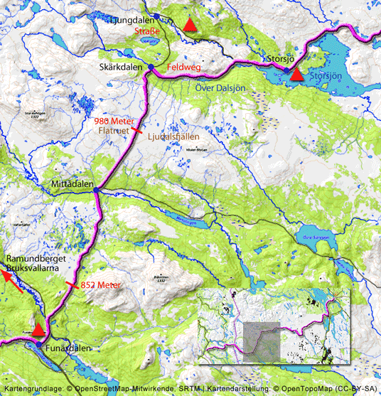 Karte zum Radweg von Funäsdalen nach Storsjö