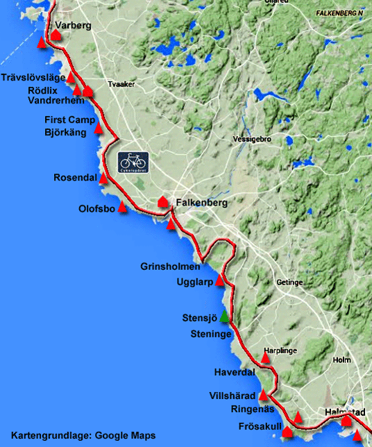 Karte zur Radtour von Halmstad nach Varberg