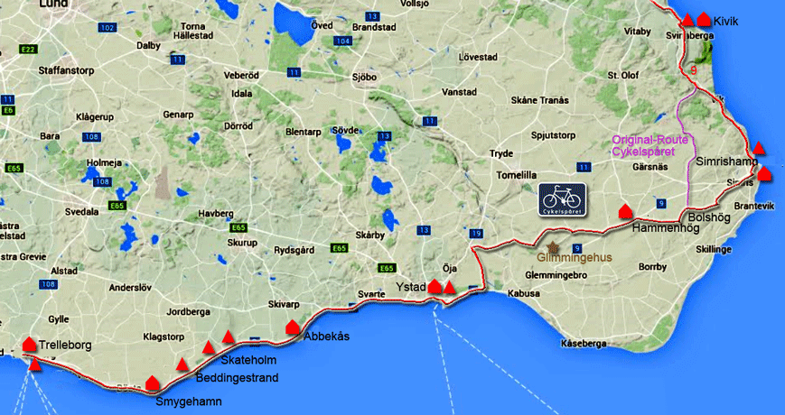 Karte zur Radtour von Kivik nach Trelleborg, Schweden