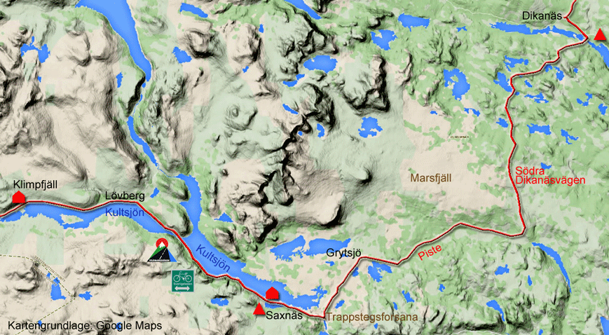 Karte zur Radtour von Klimpfjäll nach Dikanäs
