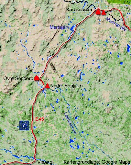 Karte zur Radtour von Vittangi nach Karresuando