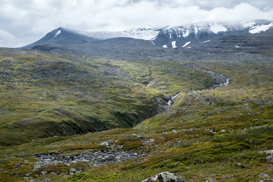 Ruonasvagge mit dem Gebirge Tarrekaise im Hintergrund