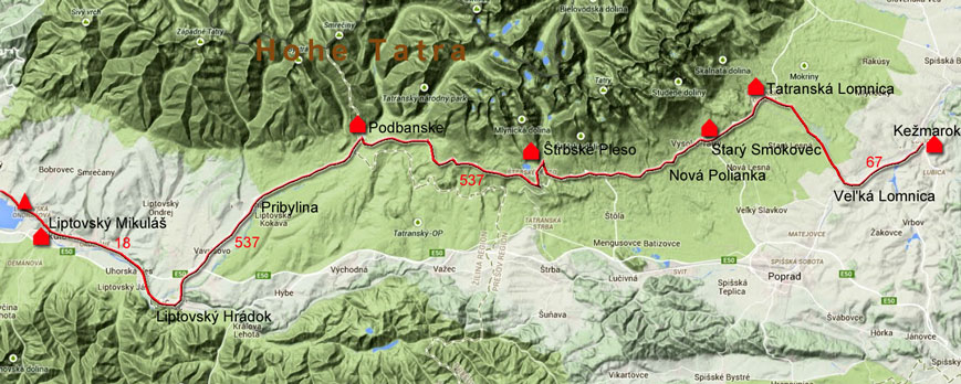 Karte zur Radtour von Liptovský Mikuláš nach Kežmarok