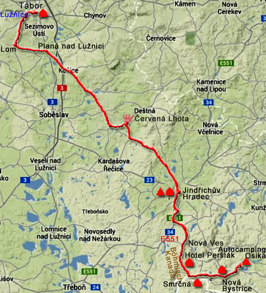 Karte Greenways von Tábor nach Nová Bystrice