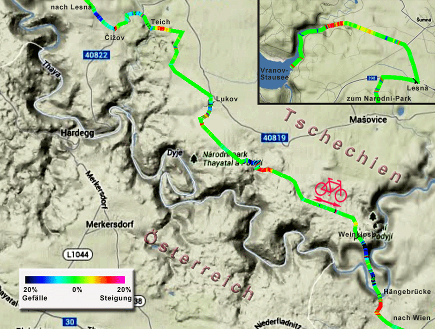 Karte Greenways von Vranov nad Dyj nach Laa an der Thaya