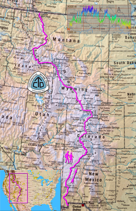 Übersichtskarte zum Continental Divide Trail CDT in USA